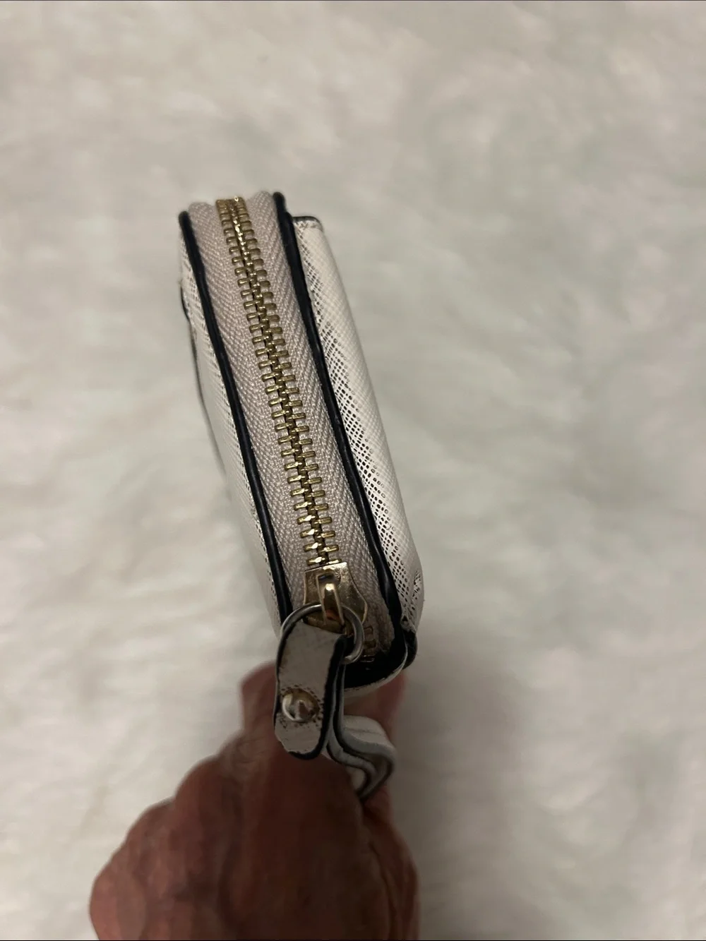 Tory Burch Cream Leather Wristlet with Gold Logo